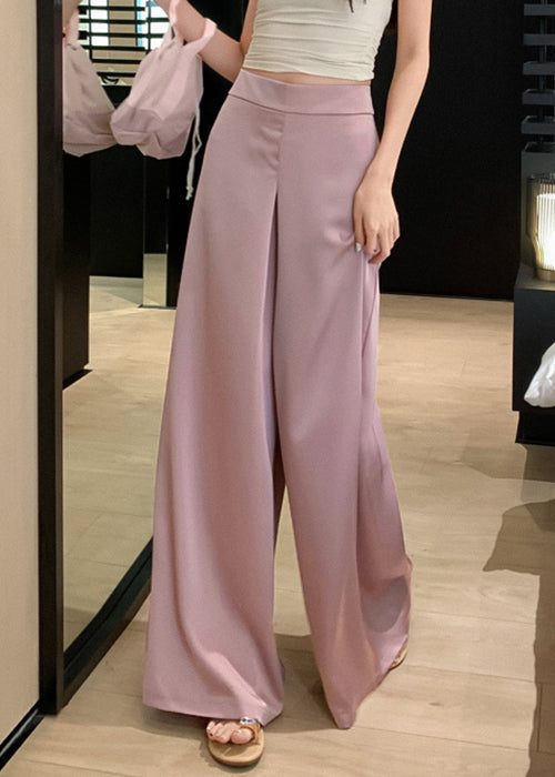 Simple Pink High Waist Silk Wide Leg Pants Summer