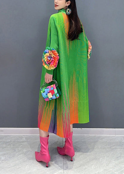 French Gradient Green Oversized Decorated Robe Dresses Spring