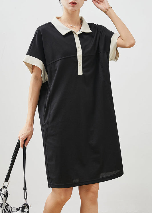 Stylish Black Oversized Pockets Cotton Pullover Dress Summer