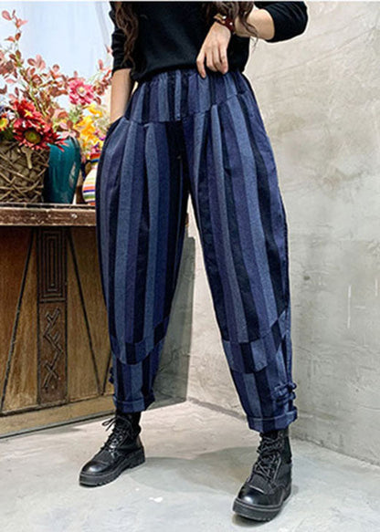 Unique Blue Striped Cotton Pants Spring