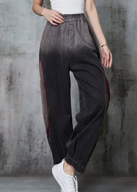 Gradient Color Embroidered Patchwork Denim Pants Spring