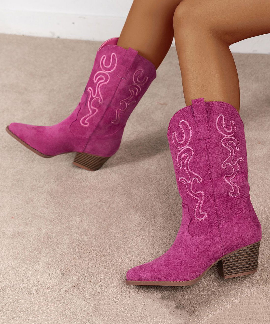 Rose Embossed Pointed Toe Suede Boots