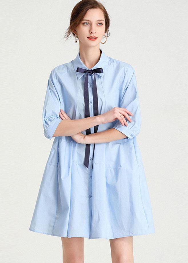 Baby Blue Peterpan Collar Button Summer Cotton Dress