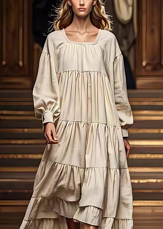Simple White Oversized Wrinkled Exra Large Hem Linen Dresses Fall