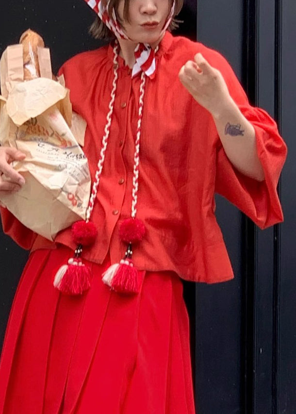 Red Button Cotton Shirt Fall