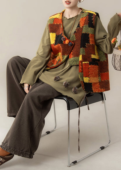 V Neck Patchwork Waistcoat ,top and Pants Three Pieces Set Spring