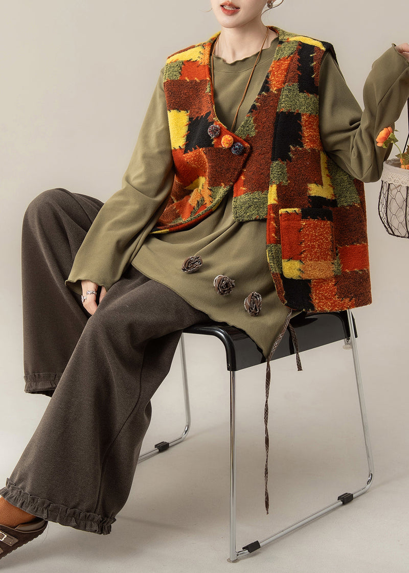 V Neck Patchwork Waistcoat ,top and Pants Three Pieces Set Spring