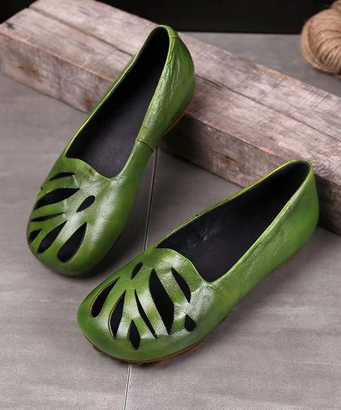 Green Hiking Sandals Comfortable Cowhide Leather Hollow Out