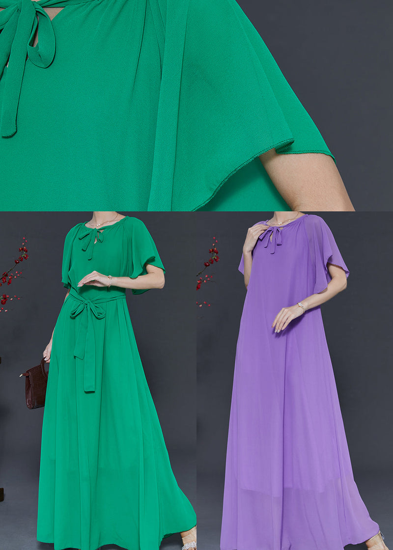 Grass Green Chiffon a Line Dresses Tie Waist Summer