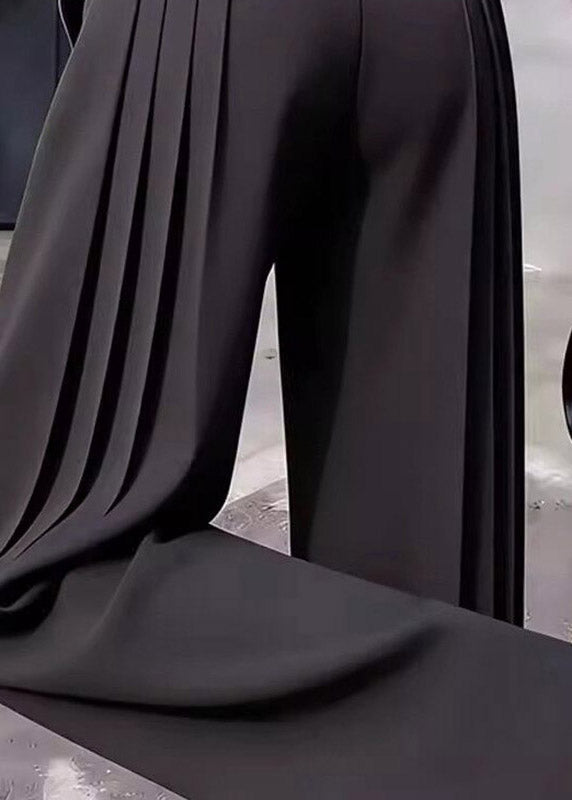 Vogue Black Wrinkled Patchwork High Waist Wide Leg Pants