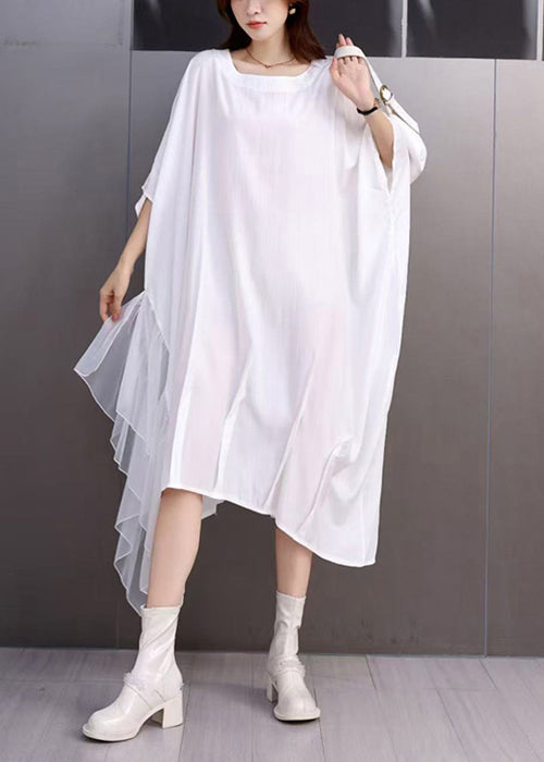 Loose White Square Collar Dress Batwing Sleeve