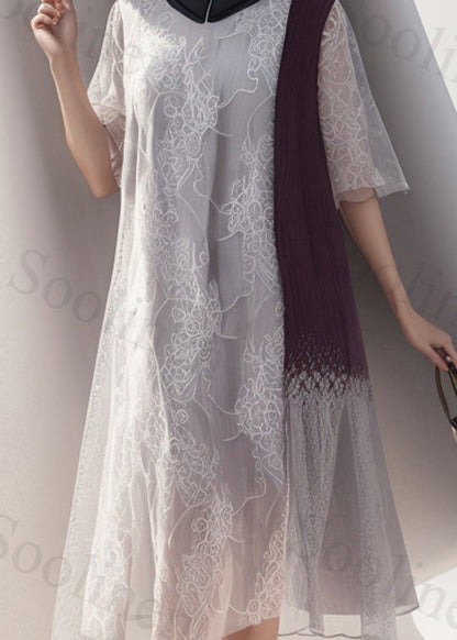 Chinese Style Colorblock Stand Collar Silk Dress Summer