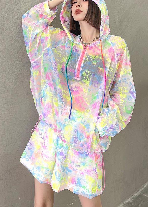 Rainbow Tie Dye Upf 50+ Coat Jacket Two Pieces Set Summer