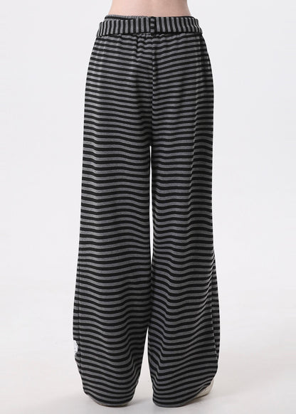 Grey Striped Animal Print Cotton Pants Spring