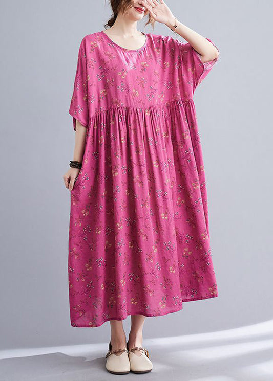 Rose Print Pockets Cotton Long Dresses Summer