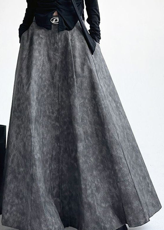 Grey High Waist Pockets Maxi Skirt Spring