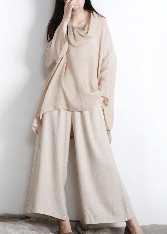 Nude Turtle Neck Batwing Sleeve Two Piece Set Clothing Summer Linen