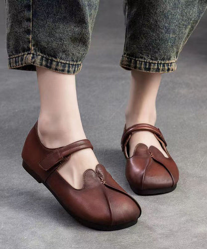 Retro Style Brown Sheepskin Soft Soled Flats Shoes