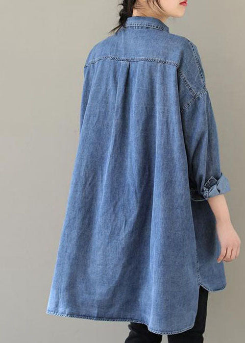 Organic Blue Peter Pan Collar Denim Blouses Spring