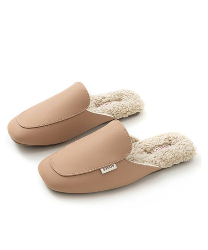 Brick Red Faux Leather Slippers Shoes Fuzzy Wool Lined