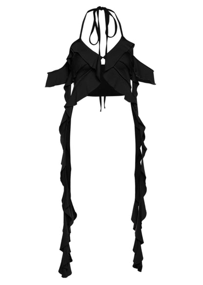 Black Asymmetrical Ruffled Cotton Tank Summer