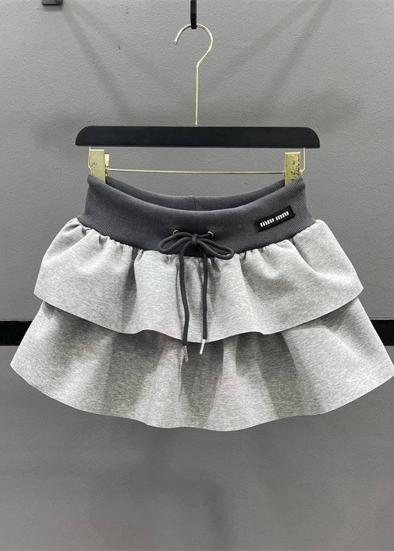 Natural Grey Elastic Waist Drawstring a Line Skirts