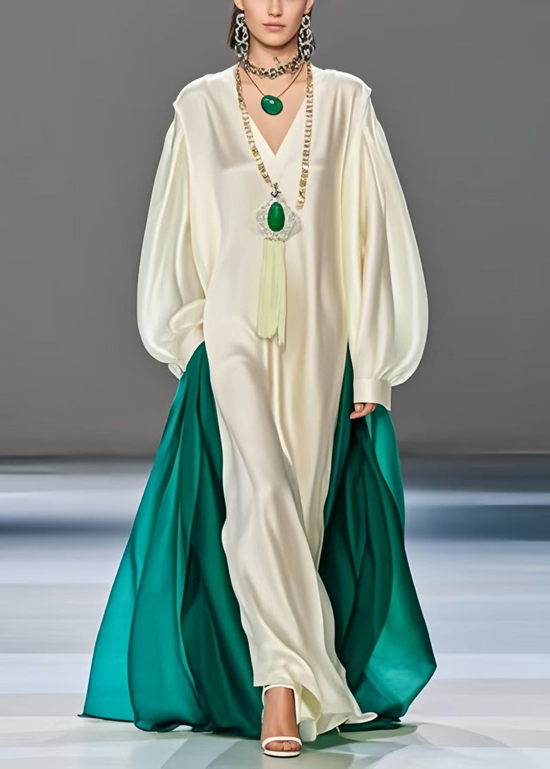 White Oversized Patchwork Silk Robe Dresses Spring