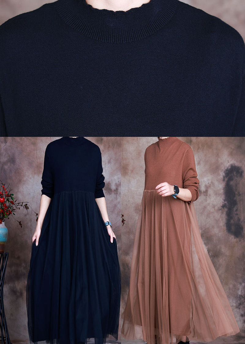 Black Tulle Patchwork Knit Dress Spring