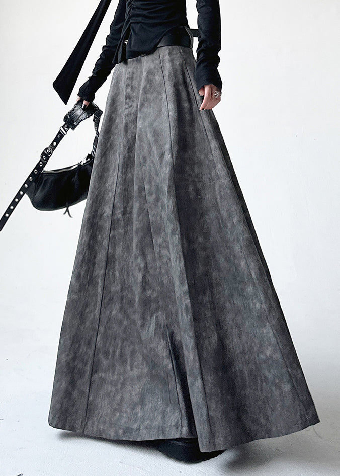Handmade Grey Print High Waist a Line Skirt Spring
