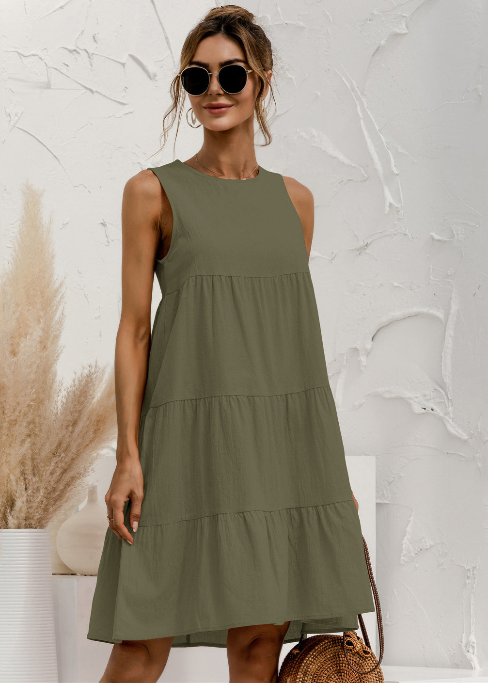Round Neck Sleeveless Patchwork Cotton a Line Dress Summer