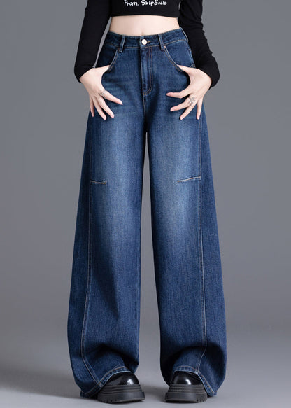 Navy Oversized Denim Wide Leg Pants Spring