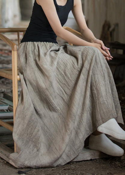 Tea Brown Tie Dye Elastic Waist Exra Large Hem Linen Skirts Summer