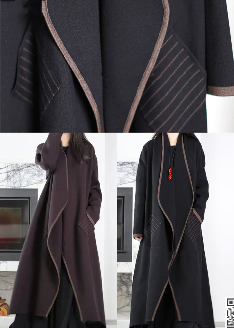 Fine Purple Oversized Patchwork Pockets Knit Trench Coats Winter