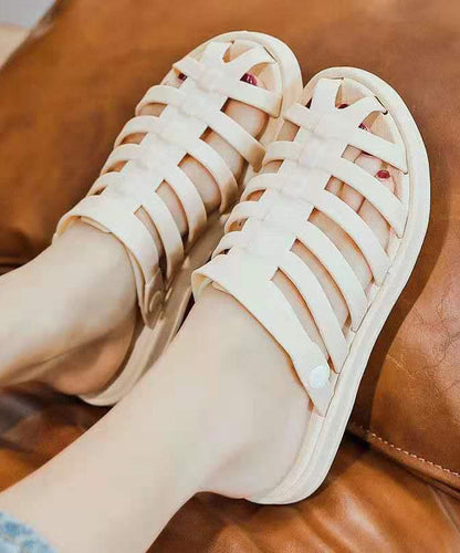 Splicing Hollow Out Black Slide Sandals