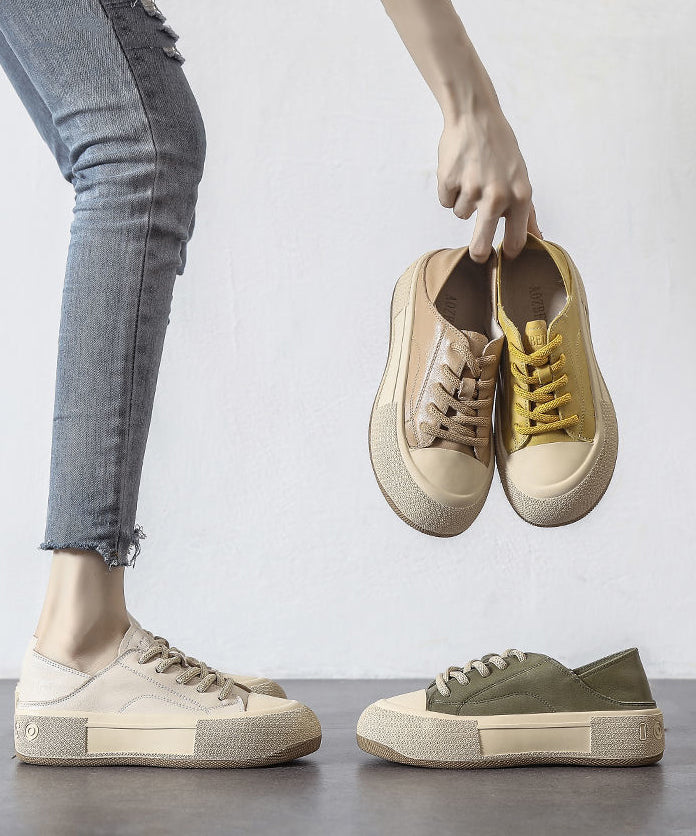 Green Cross Strap Splicing Platform Flat Feet Shoes