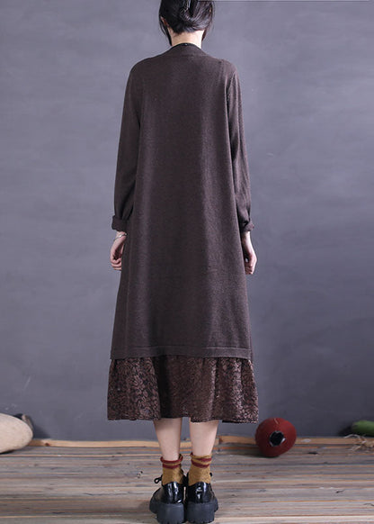 Diy Chocolate Lace Patchwork Knit Maxi Dresses Spring