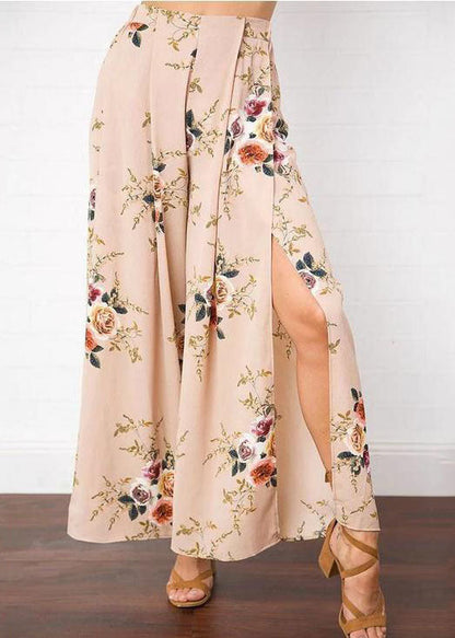 Style White Asymmetrical Tie Waist Side Open Print Chiffon Beach Skirt Summer
