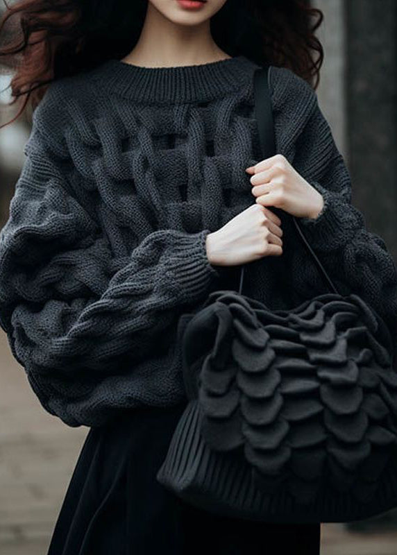 Diy Dull Grey Chunky Oversized Cable Knitted Tops Winter