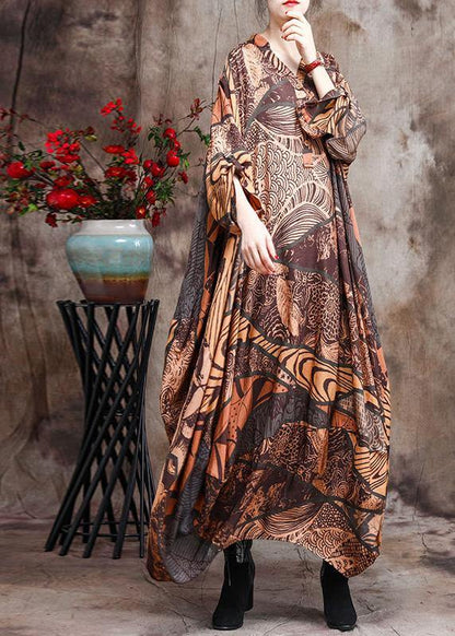 Silk Chiffon V Neck Asymmetric Summer Dresses Long Caftans