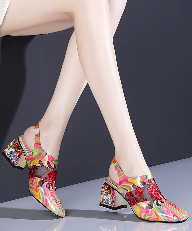 Red Buckle Strap Breathable Mesh Splicing Chunky High Heels