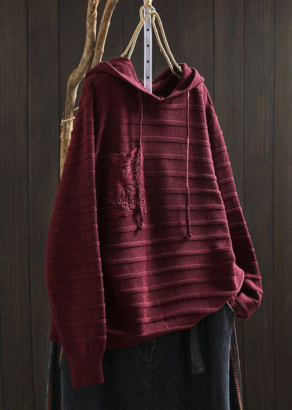 Khaki Hooded Pockets Cotton Knit Sweaters Long Sleeve