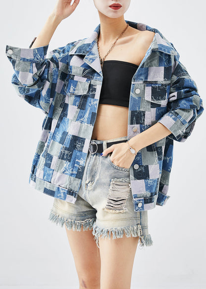 Colorblock Oversized Plaid Denim Coats Fall