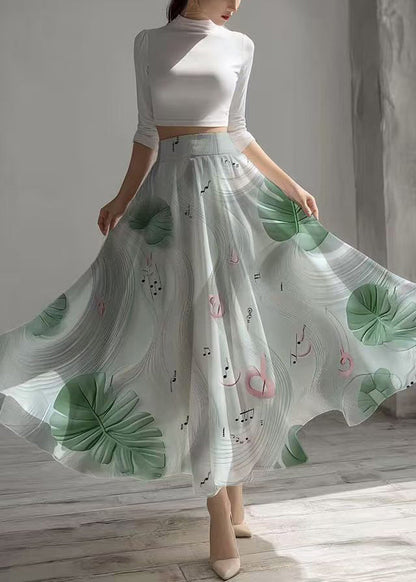 White Print Draping Chiffon Day Skirts Summer