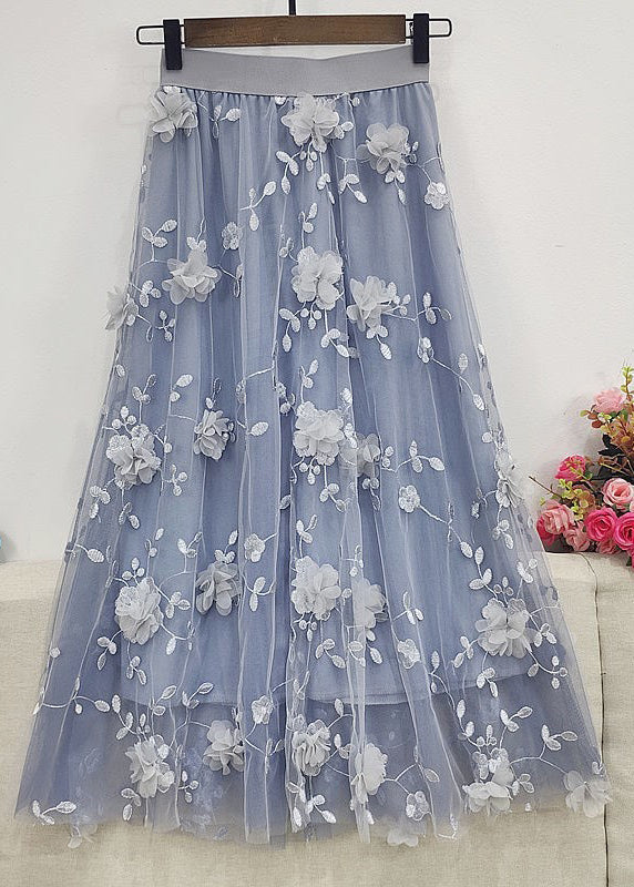 Simple Pink Embroideried Tulle Maxi Skirt Summer