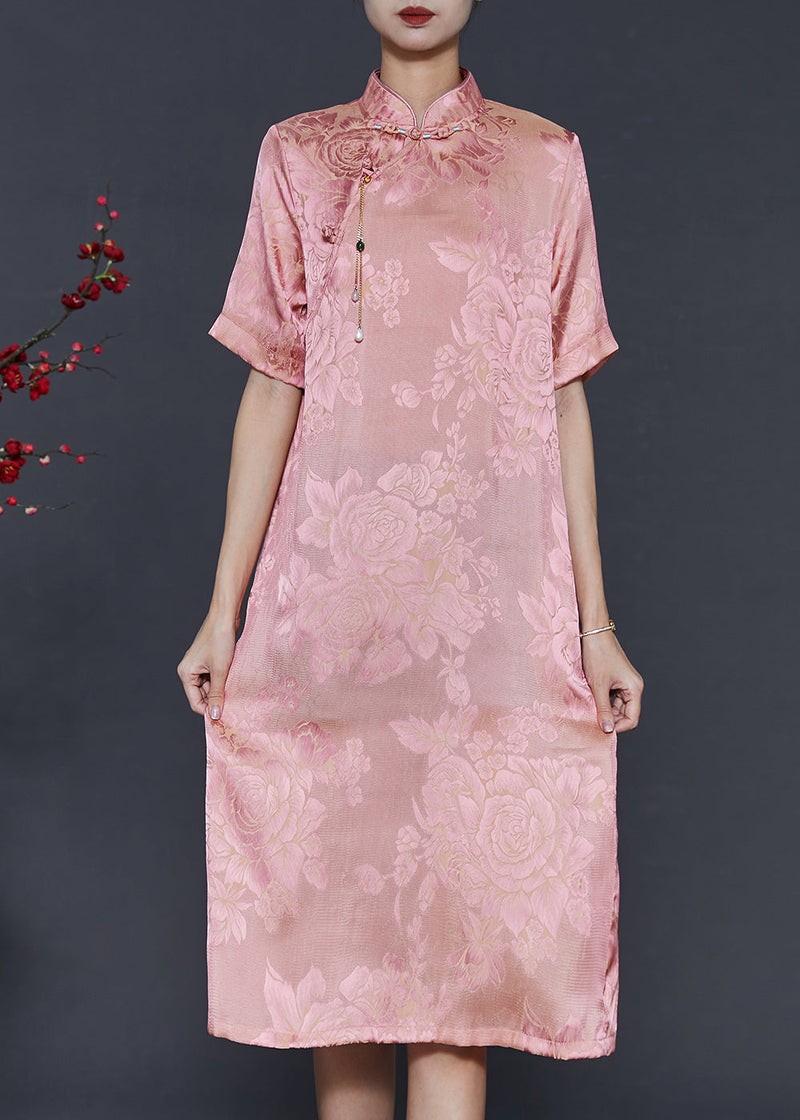 Pink Tasseled Jacquard Silk Dresses Summer