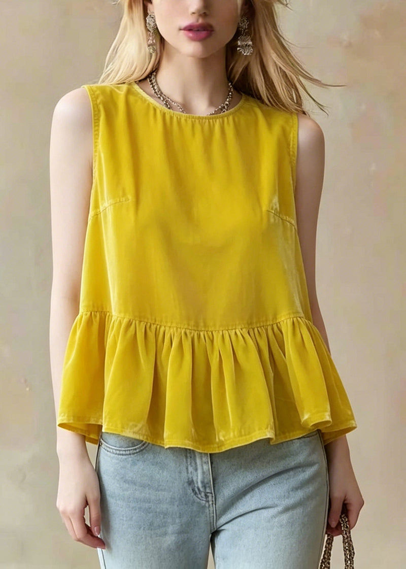 Yellow Oversized Patchwork Tanks Sleeveless