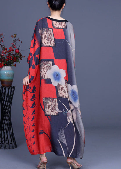 Red Button Bat Wing Sleeve Fall Vacation Dresses