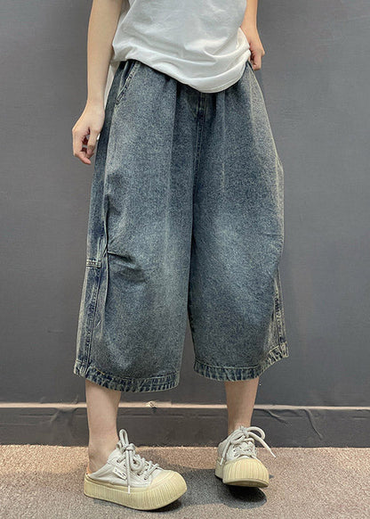 Blue Pockets Patchwork Crop Jeans Summer