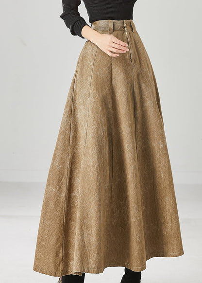 Khaki Silm Fit Cotton a Line Skirt High Waist Fall