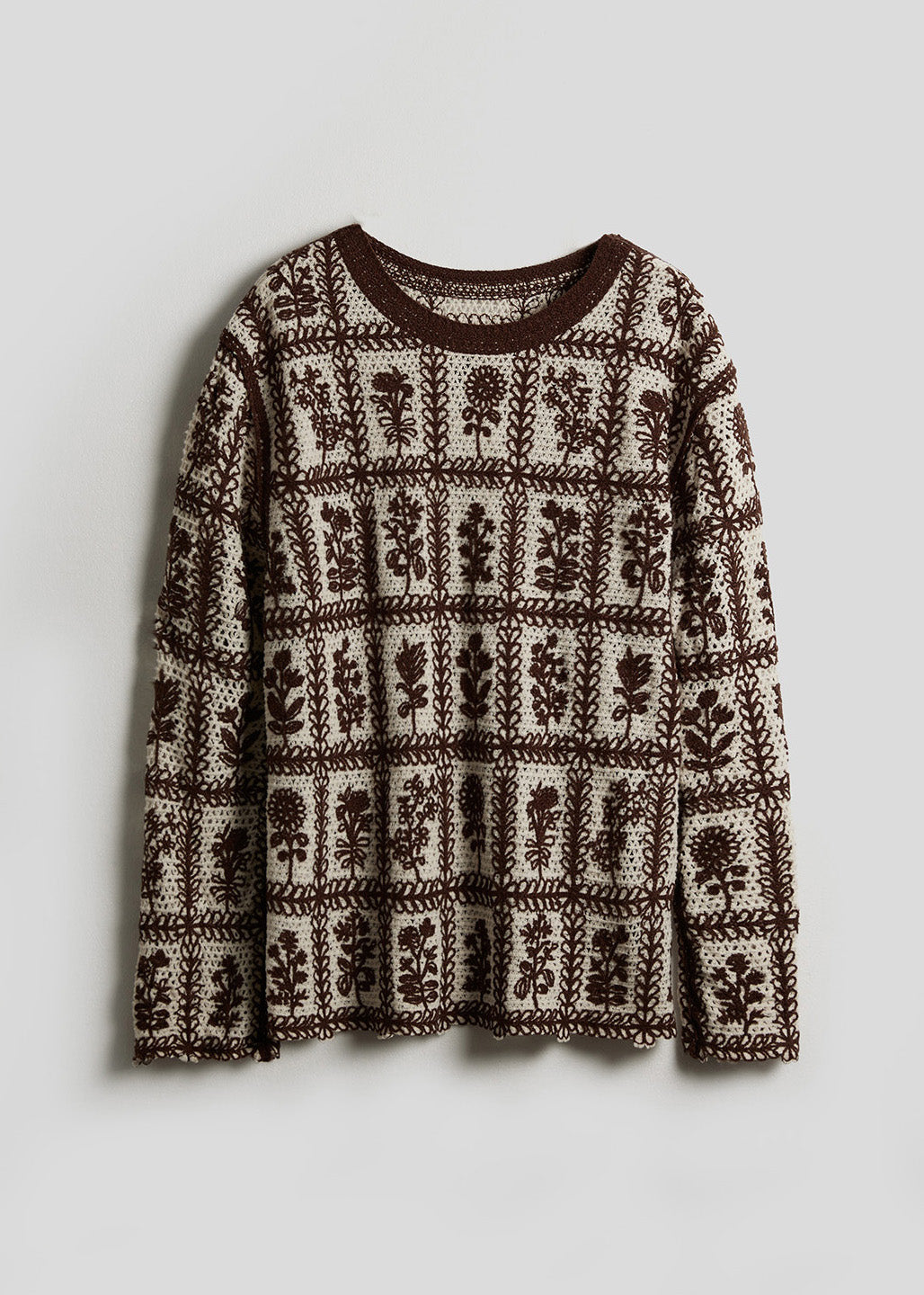 Coffee O Neck Jacquard Knit Sweater Winter